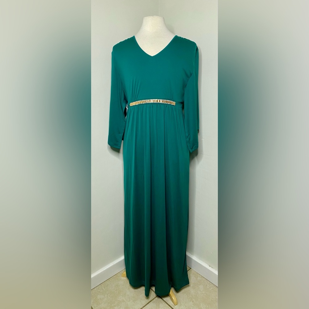 KOH KOH Womens Elegant V-Neck Batwing Kaftan Maxi Dress Emerald Green XL